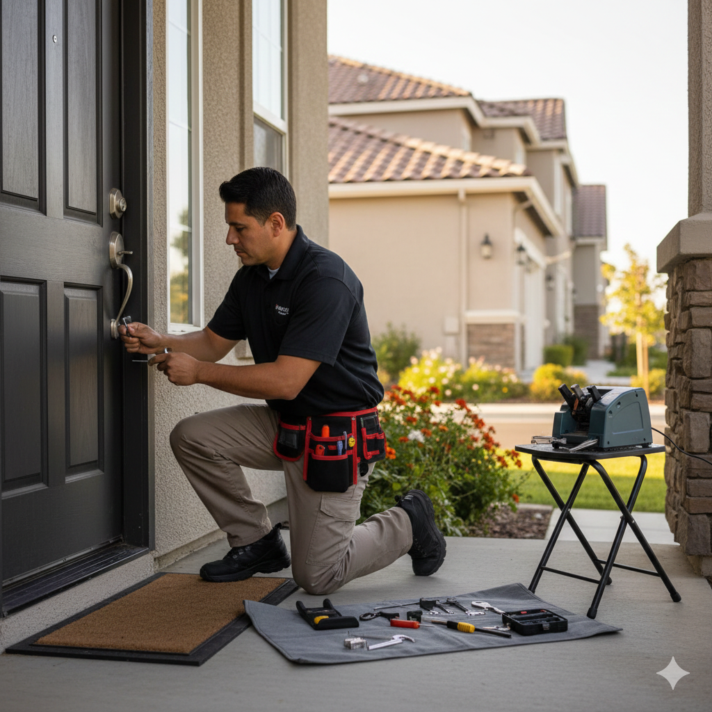Hombre realizando servicio de cerrajería en casa