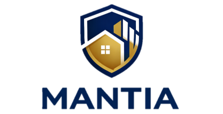 Silueta de casa y edificio rodeado de un escudo. En su conjunto simboliza la seguridad del crecimiento del valor de la propiedad.